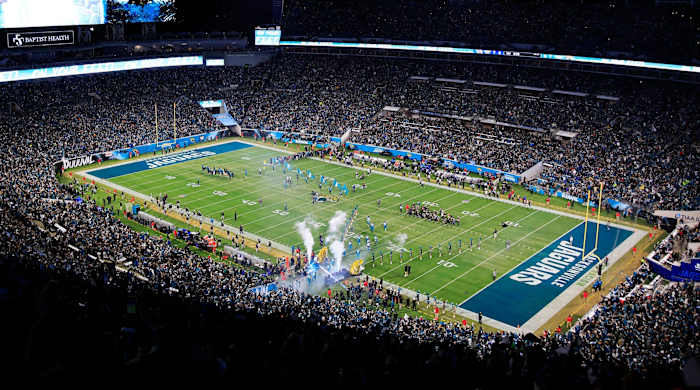 An overhead view of TIAA Bank Field, home stadium for the Jaguars.